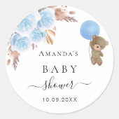 ベビーシャワーteddy bear pampas grass blue boy ラウンドシール (正面)