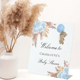 ベビーシャワーteddy bear pampas grass blue boy 台座サイン