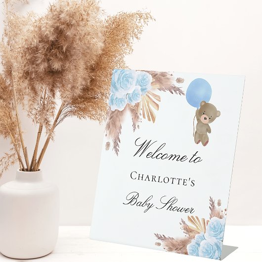 ベビーシャワーteddy bear pampas grass blue boy 台座サイン