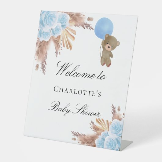 ベビーシャワーteddy bear pampas grass blue boy 台座サイン (正面)