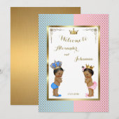 ベビーシャワーTWINS，ピンクブルーエレガント，バックグリッド5x7 招待状 (正面/裏面)