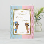 ベビーシャワーTWINS，ピンクブルーエレガント，バックグリッド5x7 招待状 (スタンド正面)