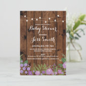 ベビーシャワ素朴ワーウッドパープルフローラパーティー招待状 招待状 (スタンド正面)