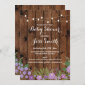 ベビーシャワ素朴ワーウッドパープルフローラパーティー招待状 招待状 (正面/裏面)