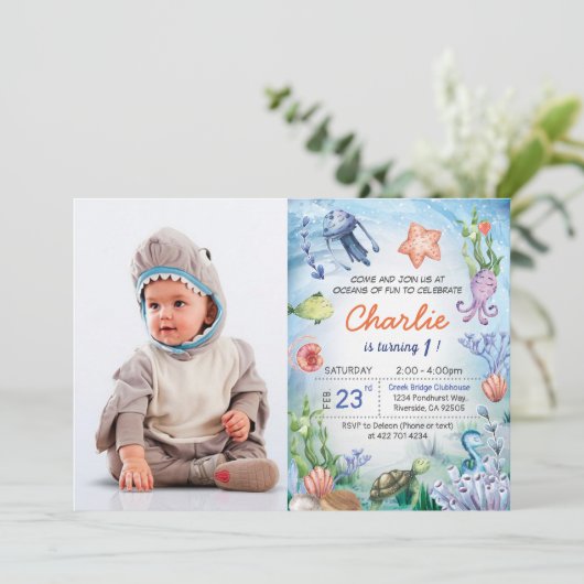 ベビーシャークの誕生日の招待状 招待状 (スタンド正面)