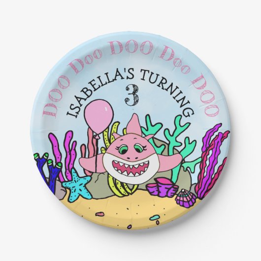 ベビーシャークガールズバースデーパーティー ペーパープレート (正面)