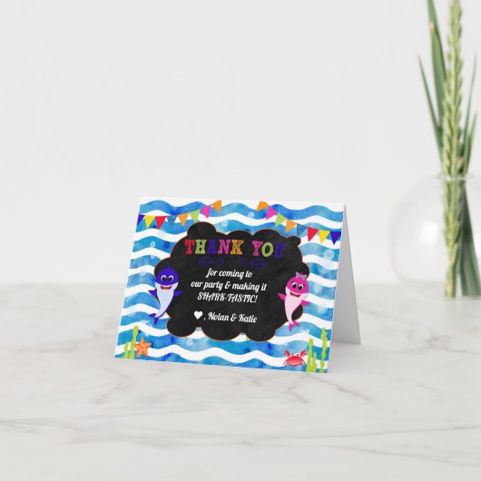 ベビーシャークサンキューカードガールアンドボーイ誕生日 サンキューカード (正面)