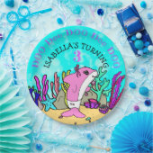 ベビーシャークティール（緑がかった色）コーラルバースデーパーティー ペーパープレート (パーティー)