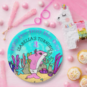 ベビーシャークティール（緑がかった色）コーラルバースデーパーティー ペーパープレート (パーティー)