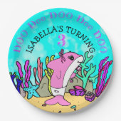 ベビーシャークティール（緑がかった色）コーラルバースデーパーティー ペーパープレート (正面)