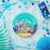 ベビーシャークティール(緑がかった色)コーラルバースデーパーティー ペーパープレート (パーティー)