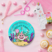 ベビーシャークティール(緑がかった色)コーラルバースデーパーティー ペーパープレート (パーティー)