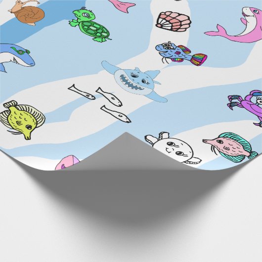 ベビーシャークファミリーアンドシークリーチャー誕生日 ラッピングペーパー (角)