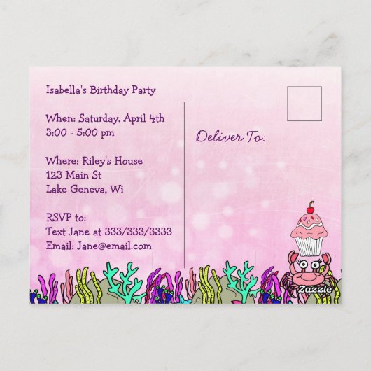 ベビーシャークファミリーカスタム誕生日招待状 ポストカード (裏面)