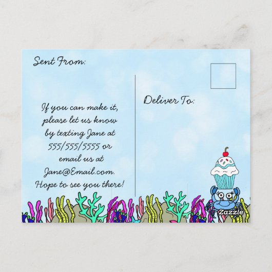 ベビーシャークファミリーカスタム誕生日招待状 ポストカード (裏面)