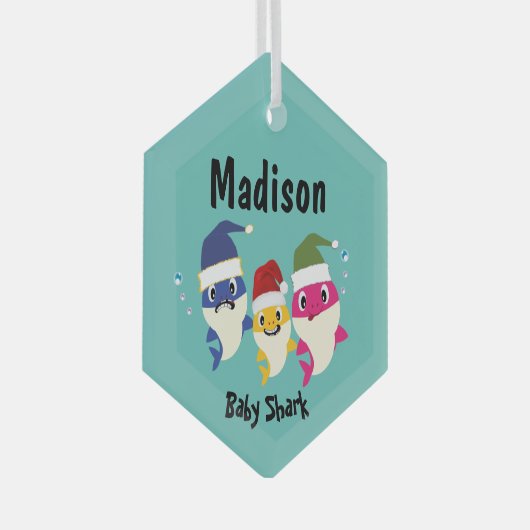 ベビーシャークフェスティバルクリスマス素晴らし ガラスオーナメント (正面右)