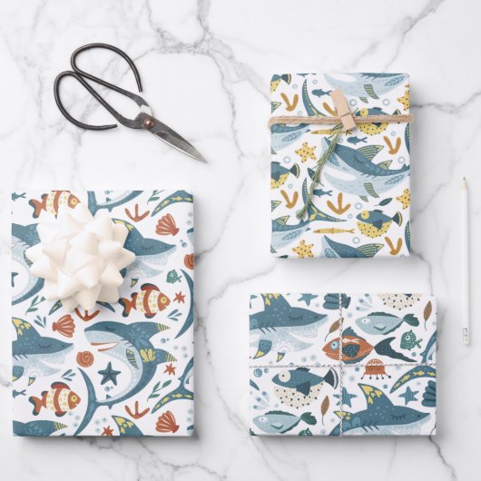 ベビーシャーク子供の誕生日パーティーギフト ラッピングペーパーシート (正面)