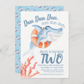 ベビーシャーク泳ぎの救命具第2誕生日パーティー 招待状 (正面/裏面)