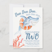 ベビーシャーク泳ぎの救命具第2誕生日パーティー 招待状 (正面)