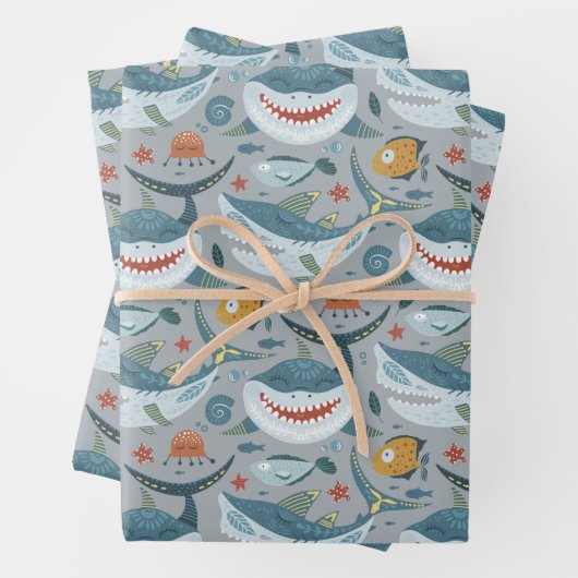 ベビーシャーク第1回2回3子供の誕生日ギフトお願い ラッピングペーパーシート (インサイチュ)