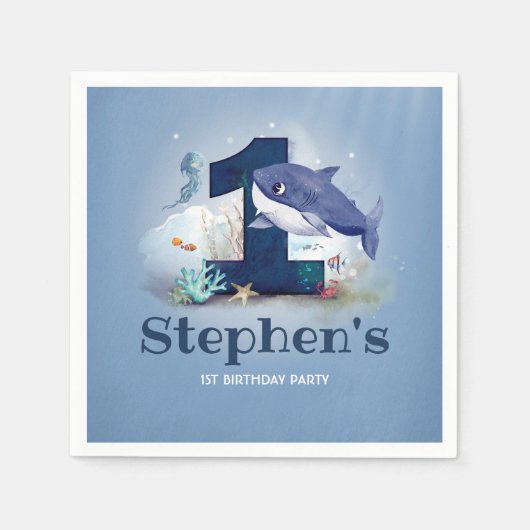 ベビーシャーク誕生日パーティー スタンダードカクテルナプキン (正面)