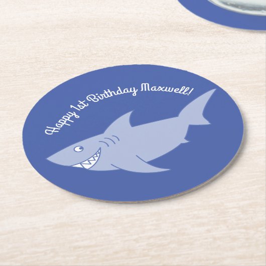 ベビーシャーク1th誕生日パーティーコースター ラウンドペーパーコースター (アングル)