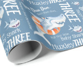 ベビーシャーク3歳誕生日カスタム水彩画 ラッピングペーパー (ロールコーナー)