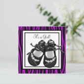 ベビーシューズパープルゼブラベビーガールシャワー 招待状 (スタンド正面)