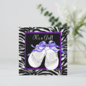 ベビーシューズパープルゼブラベビーガールシャワー 招待状 (スタンド正面)