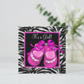 ベビーシューズホットピンクゼブラベビーガールシャワー 招待状 (スタンド正面)