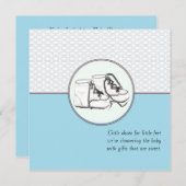 ベビーシューズレトロベビーシャワー招待状ブルー 招待状 (正面/裏面)