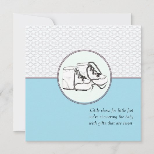 ベビーシューズレトロベビーシャワー招待状ブルー 招待状 (正面)