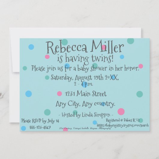 ベビーシューズ男の子と女の子の双子ベビーシャワー招待状 招待状 (裏面)
