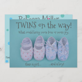 ベビーシューズ男の子と女の子の双子ベビーシャワー招待状 招待状