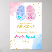 ベビーシューズ男の子または女の子の性別が歓迎のサインを明らかにする ポスター (正面)