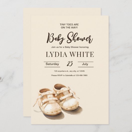 ベビーシューズ ベビーシャワー招待状, 男女兼用 招待状 (正面/裏面)