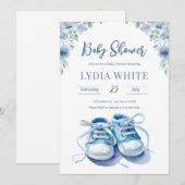 ベビーシューズ ベビーシャワー招待状, 赤ちゃん男の子 招待状 (正面/裏面)