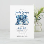 ベビーシューズ | 青い男の子のベビーシャワー招待状 招待状 (スタンド正面)