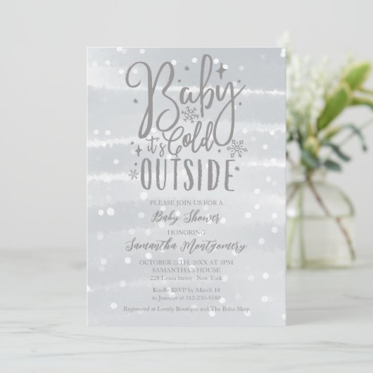 ベビーシルバーグレーの赤ちゃんシャワー外は寒い 招待状 (スタンド正面)
