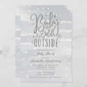 ベビーシルバーグレーの赤ちゃんシャワー外は寒い 招待状 (正面/裏面)