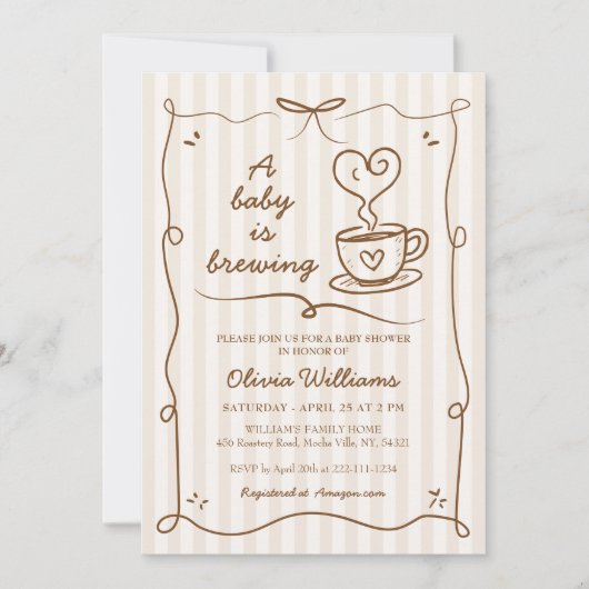 ベビーシンプルがコーヒーの赤ちゃんシャワーを醸造している 招待状 (正面)