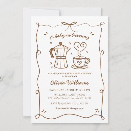 ベビーシンプルがコーヒーの赤ちゃんシャワーを醸造している 招待状 (正面)