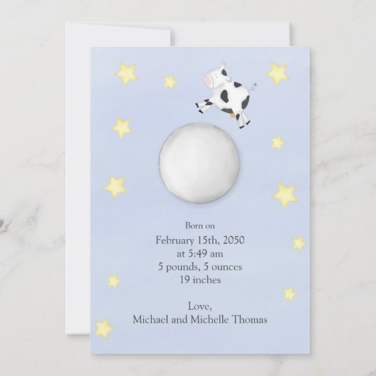 ベビーシンプルの水色の牛が月を飛び越えた 案内状 (裏面)