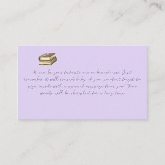 ベビーシンプルシャワー用淡い色のモノグラムラベンダー本 名刺 (裏面)