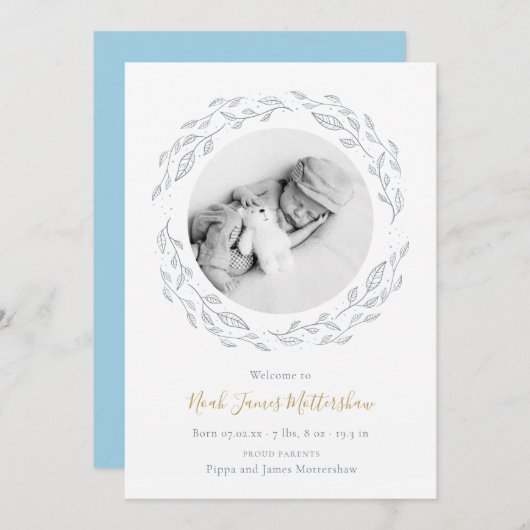 ベビーシンプルフォトボタニカルガーランドボーイ誕生 案内状 (正面/裏面)