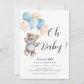 ベビーシンプルベアバルーン青ベビーシャワー 招待状 (正面)
