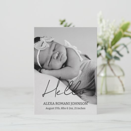 ベビーシンプル写真の生誕通知カード 案内状 (スタンド正面)