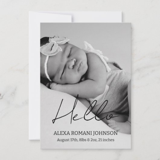ベビーシンプル写真の生誕通知カード 案内状 (正面)