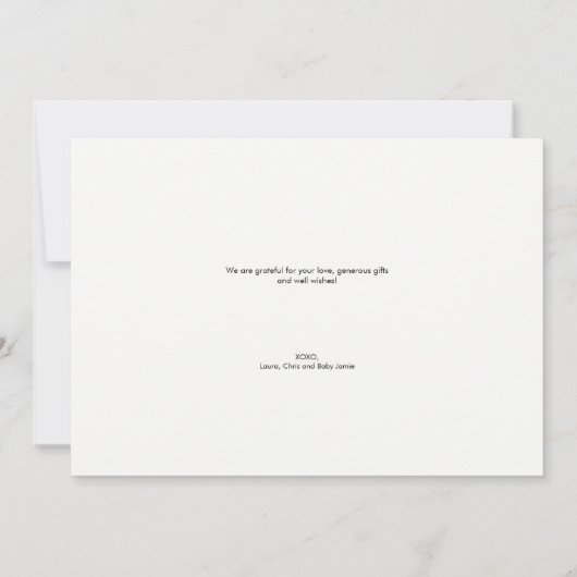 ベビーシンプル写真を紹介するChicありがとう 招待状 (裏面)