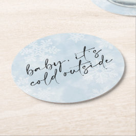 ベビーシンプル冬のベビーシャワー外は寒い ラウンドペーパーコースター